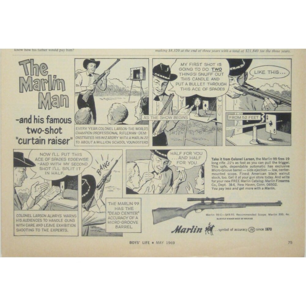Vintage 1969 Print Ad Marlin Rifle Comic Cartoon